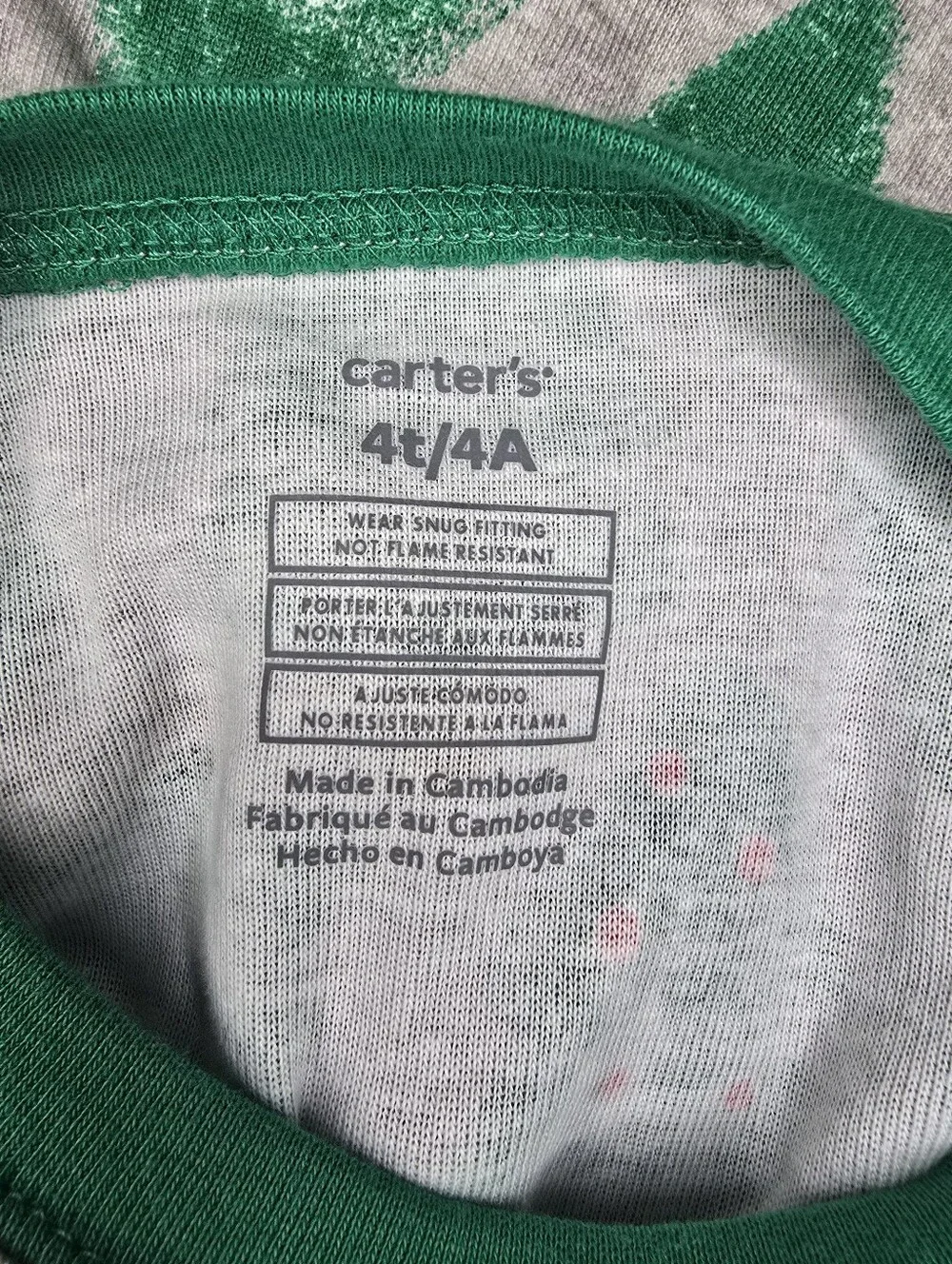 Carter's Green Festive Tree Print Kids Pajama Set with Red Dot Accents 4T NWT